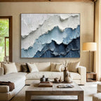 Blue & White Textured Mountain Abstract Painting On Canvas DKS049
