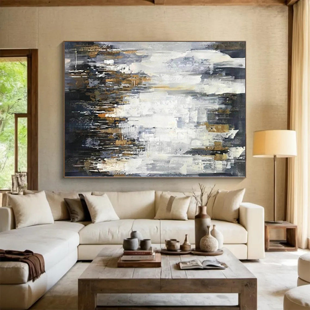 “Grey - Gold Abstract Urban Silhouettes” - Luxe Abstract Painting On Canvas PS0299