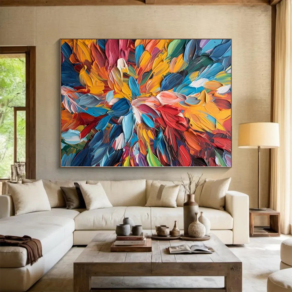 “Textured Floral Burst of Rainbow Colors” - Palette - Knife Abstract Painting On Canvas PS0236