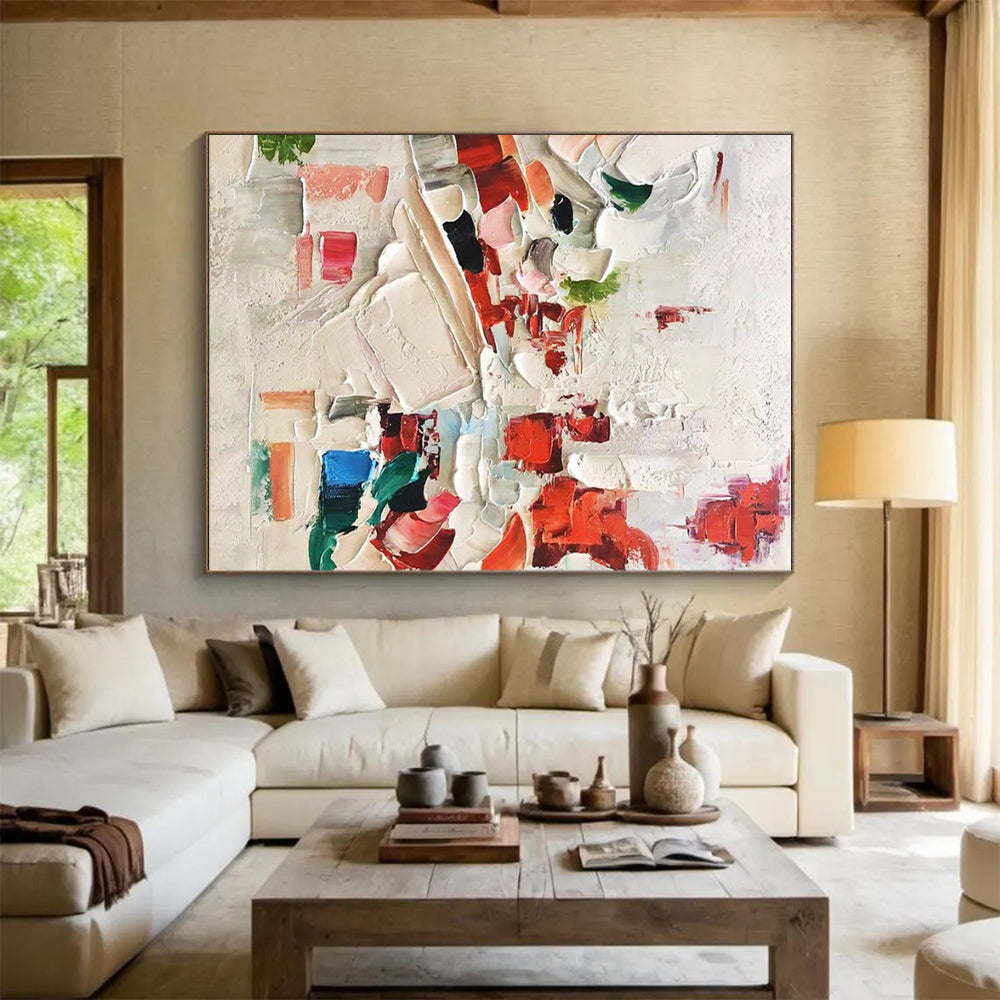 “Red - Colorful Impasto Abstract” - Multicolor, Red Abstract Impasto Painting On Canvas PS0731