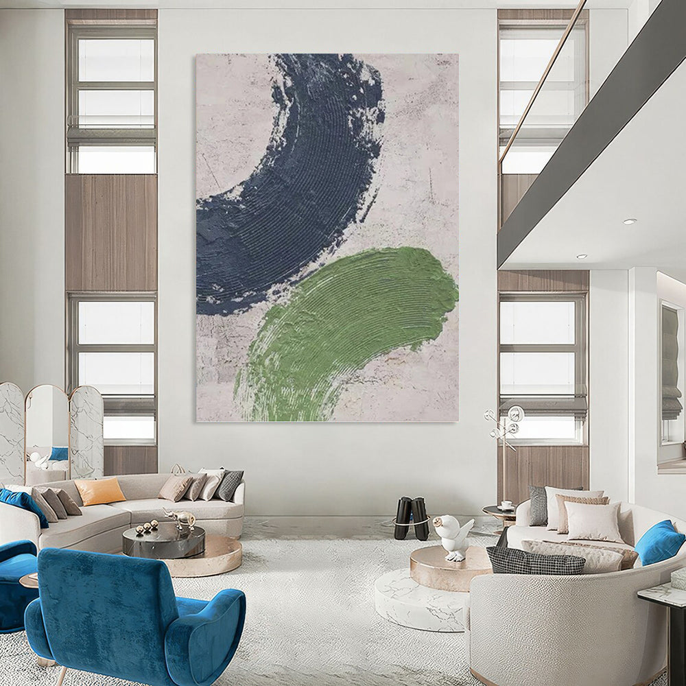 “Bold Color Strokes” - Navy and Green Abstract Painting On Canvas PT1072
