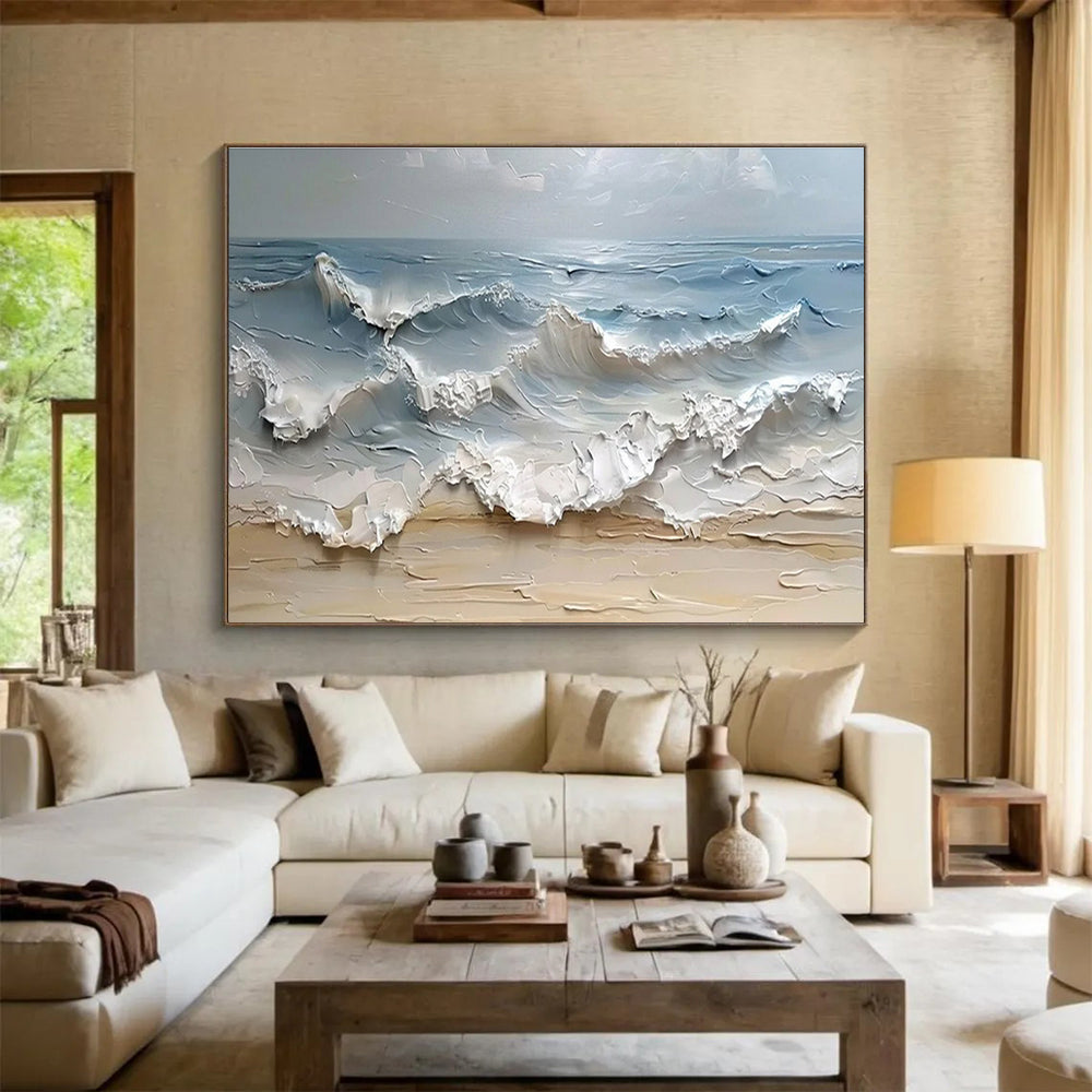 “3D - like Sea Waves” - Impasto Oil Painting On Canvas DKS796