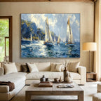 Sailing the Blue - Seaside Sailing Oil Painting, Ideal for Porch & Nautical - themed Room DKS669