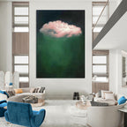 “Pink Cloud Over Green” - Surreal Cloud Painting On Canvas PT1984
