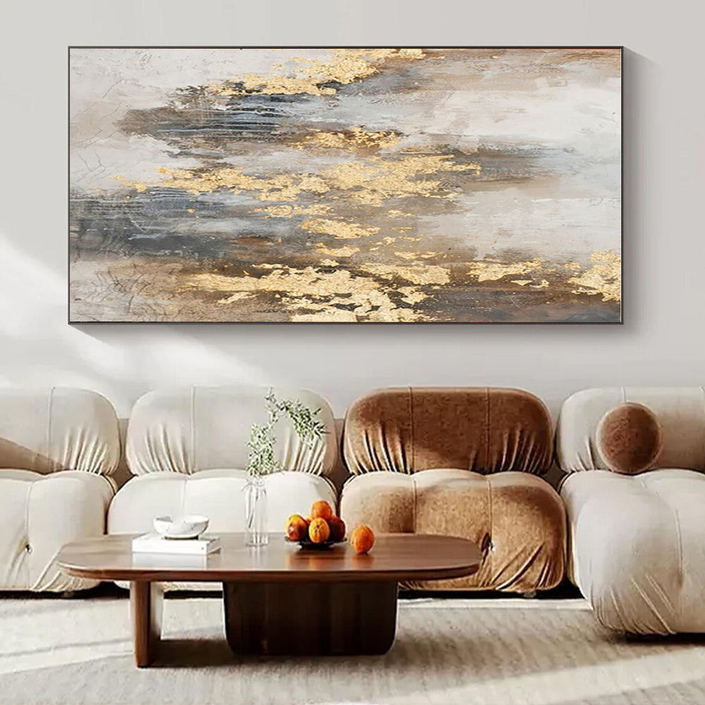 Gray, Brown, Gold with Textured Splashes "Gilded Grunge" Abstract Painting On Canvas PS1471