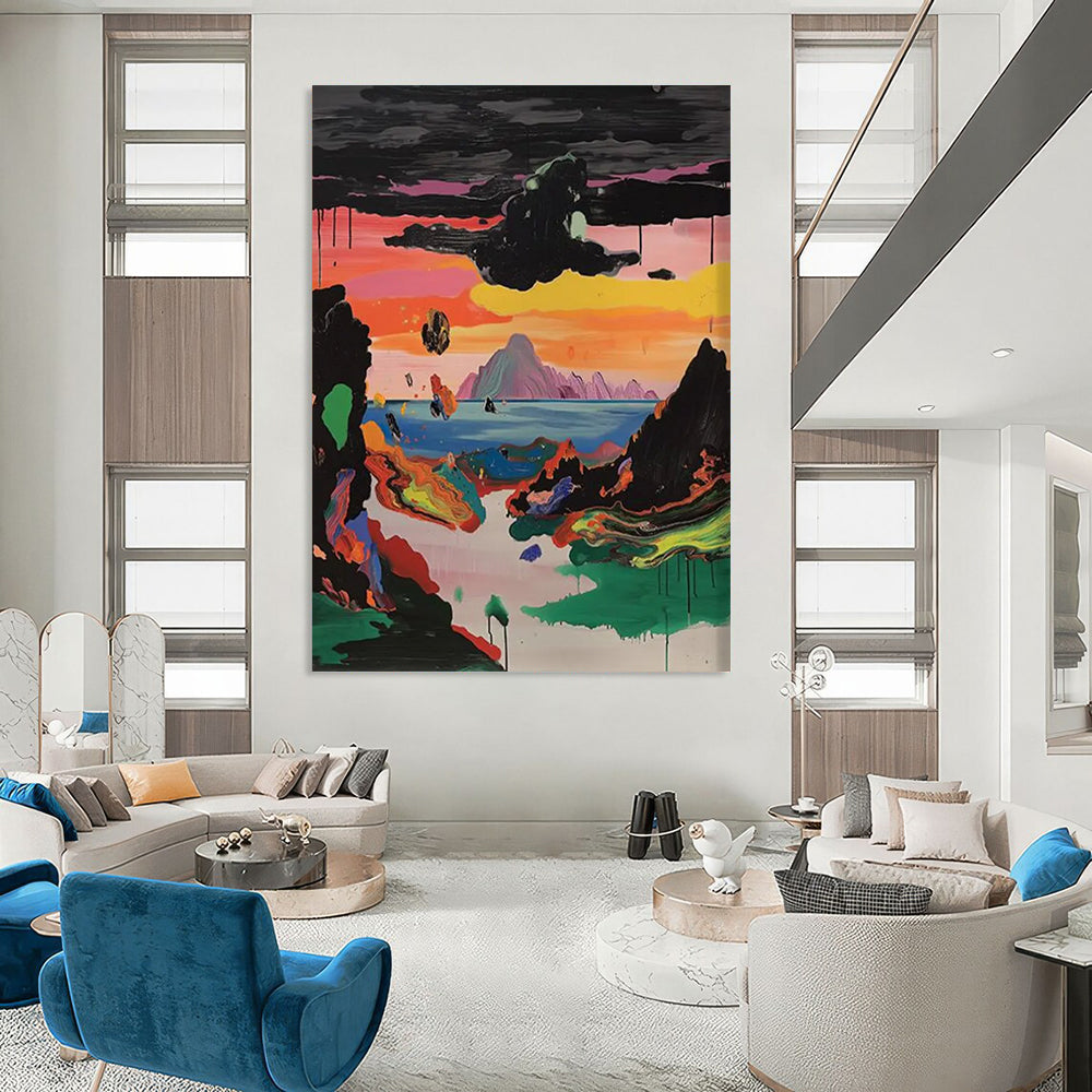 Cosmic Landscape: Color Explosion Painting On Canvas DS107