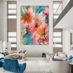 “Teal and Gold Floral” - Botanical, Luxe - Styled Painting On Canvas PT1598