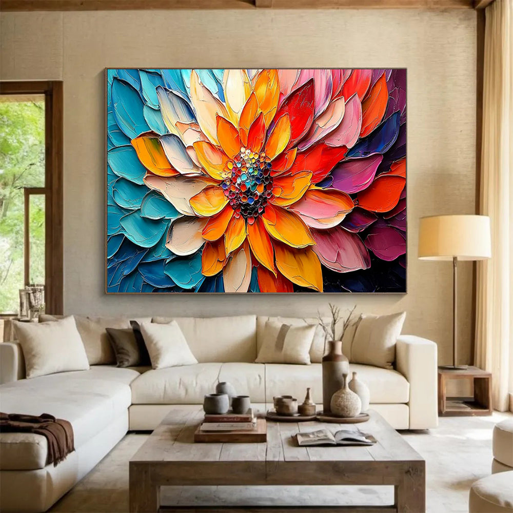 “Colorful Petals of a Blooming Flower” - Impasto Floral - Painting On Canvas PT1766