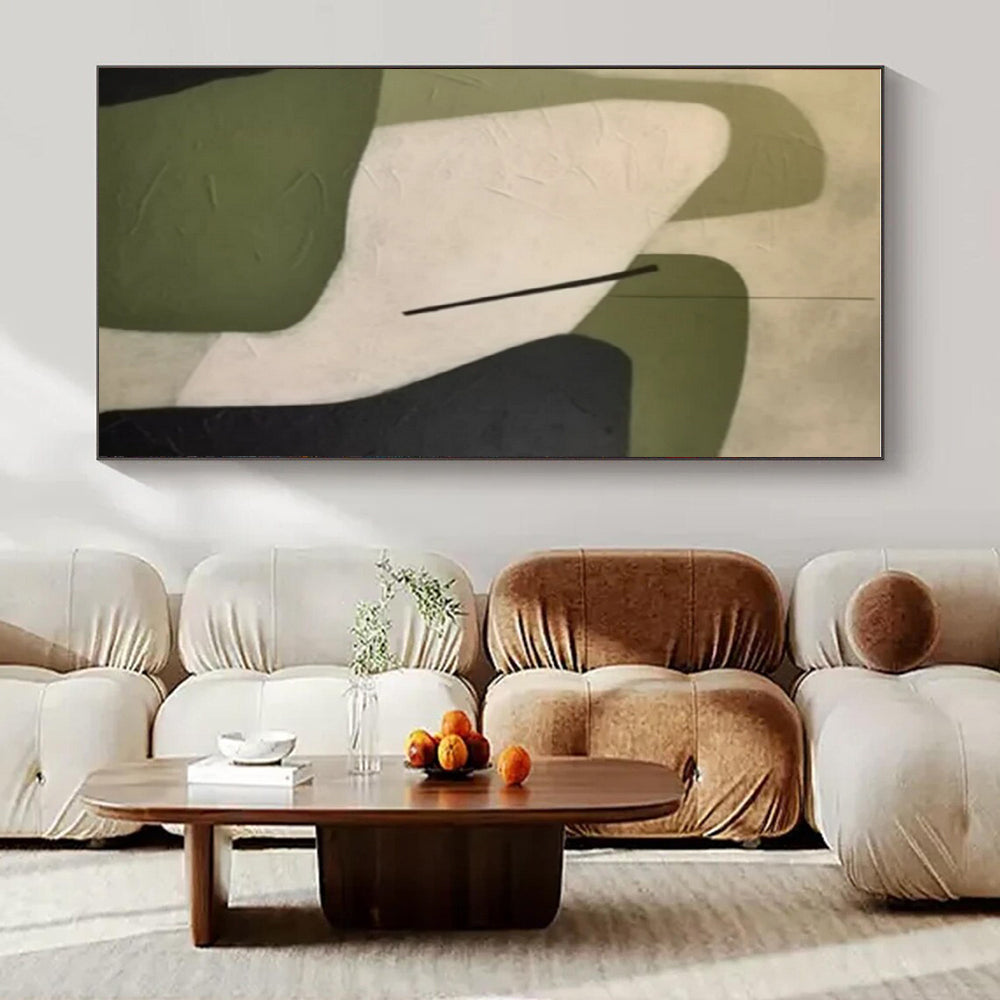 Green, White, Black with Geometric Shapes "Balanced Form" Abstract Painting On Canvas PS1470