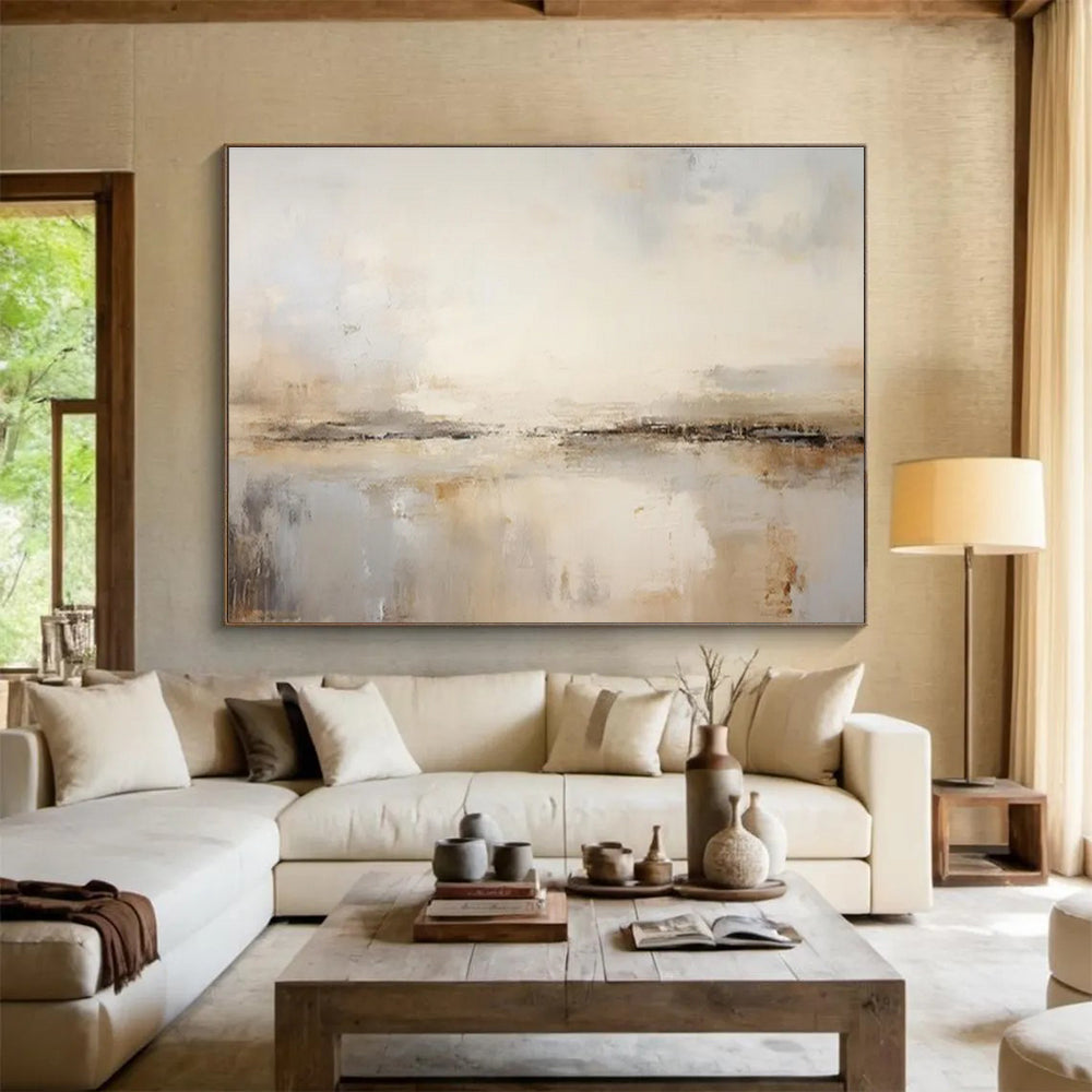 “Neutral Toned Abstract Landscape” - Abstract Landscape Painting, Suitable for Minimalist Bedroom & Yoga Studio DKS623