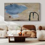 Beige, Blue, Black, White with Scribbled Marks "Vintage Journal" Abstract Painting On Canvas PS1414