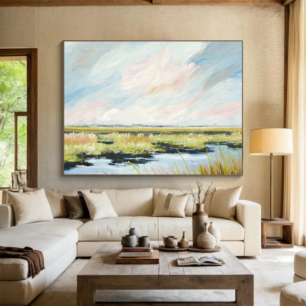 Marshland Skies - Marsh Landscape Oil Painting, Fit for Office & Conservatory DKS664