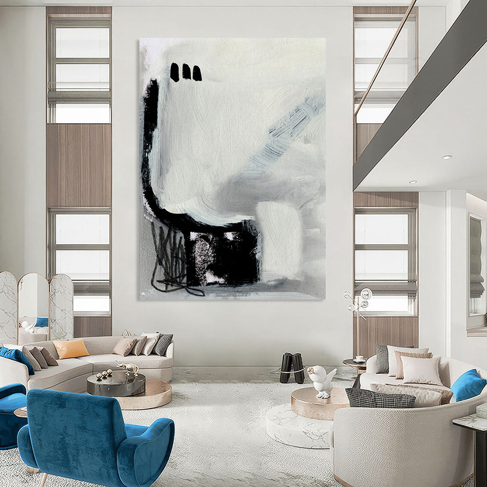 “Abstract Black Forms” - Bold Shapes & Scribbled Details Painting On Canvas DS205