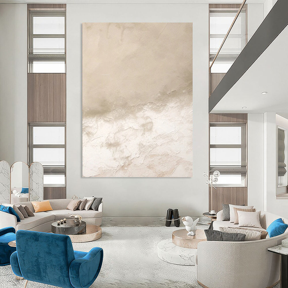 Beige - White Abstract Minimalism Textured Painting On Canvas DS078