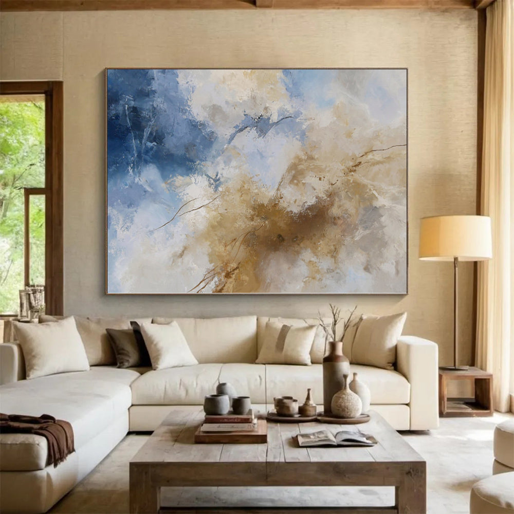 “Blue - Beige Abstract with Delicate Lines” - Serene Abstract Painting On Canvas PS0260