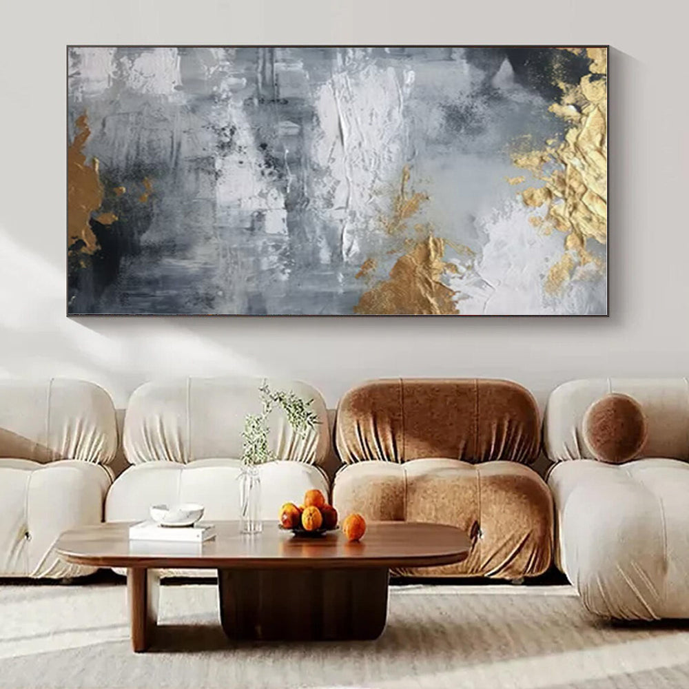 Gray, Gold, White with Textured Abstract "Textured Gilding" Abstract Painting On Canvas PS1261