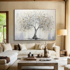 “Silver - Gold Tree” - Metallic Silver “Ethereal Tree” Painting On Canvas PT1619