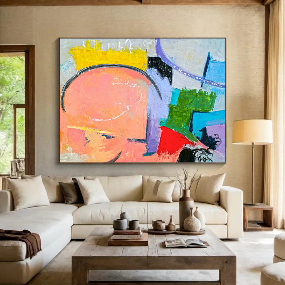 “Pastel and Bold Color Mix in Abstract Forms” Abstract Expressionist Painting On Canvas PT1810