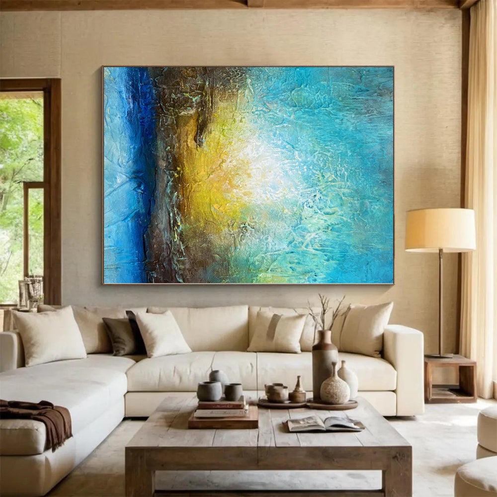 “Textured Blue - Gold Abstract Sunset” - Impressionistic Abstract Painting On Canvas PS0046