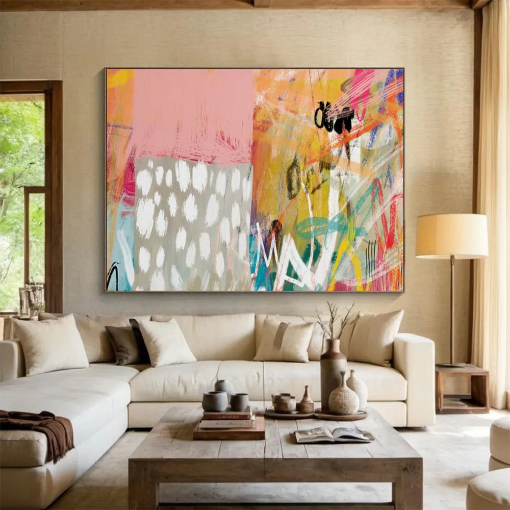 “Playful Pink - Orange Abstract” Abstract Painting On Canvas DKS198