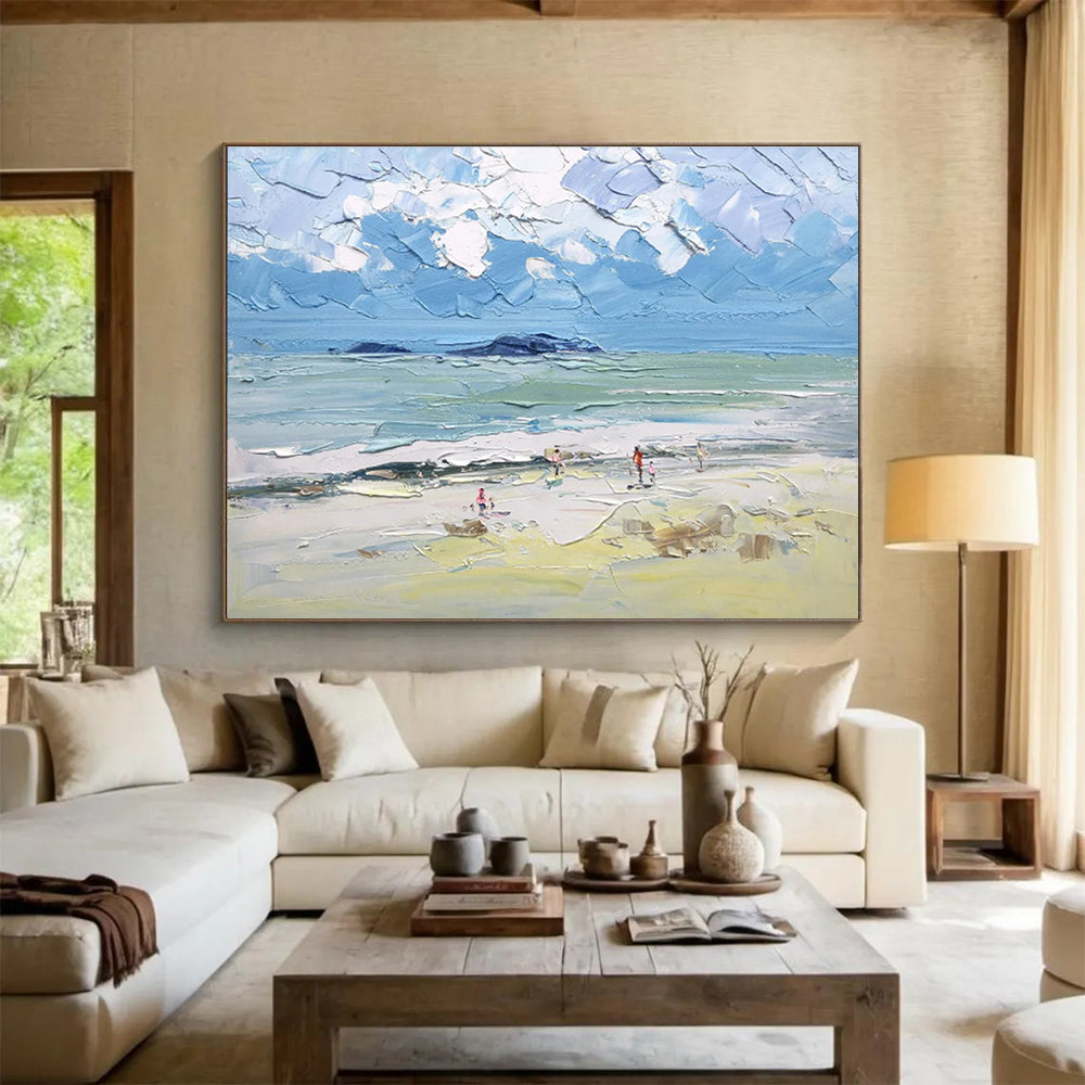 “Textured Beach Scene Painting” - Textured Landscape Painting, Fits Coastal - Themed Home & Family Room DKS628