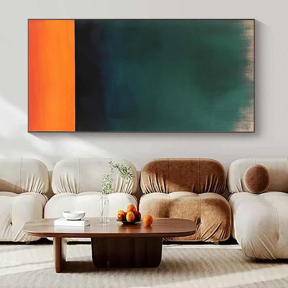 Green, Orange, Black with Horizontal Layers "Dusk Glow" Abstract Painting On Canvas PS1188