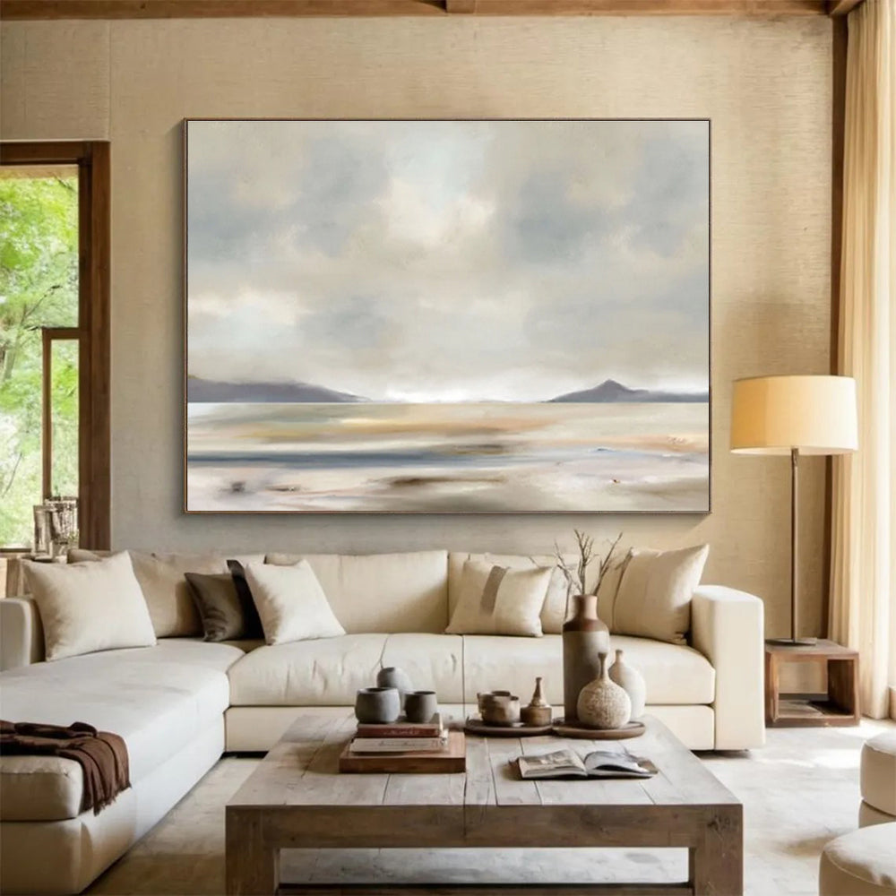 Muted Coastal Landscape - Atmospheric Landscape Painting On Canvas DKS359