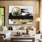 “Dynamic Black - Gold Abstract Brushstrokes” - Expressive Abstract Painting On Canvas PS0278