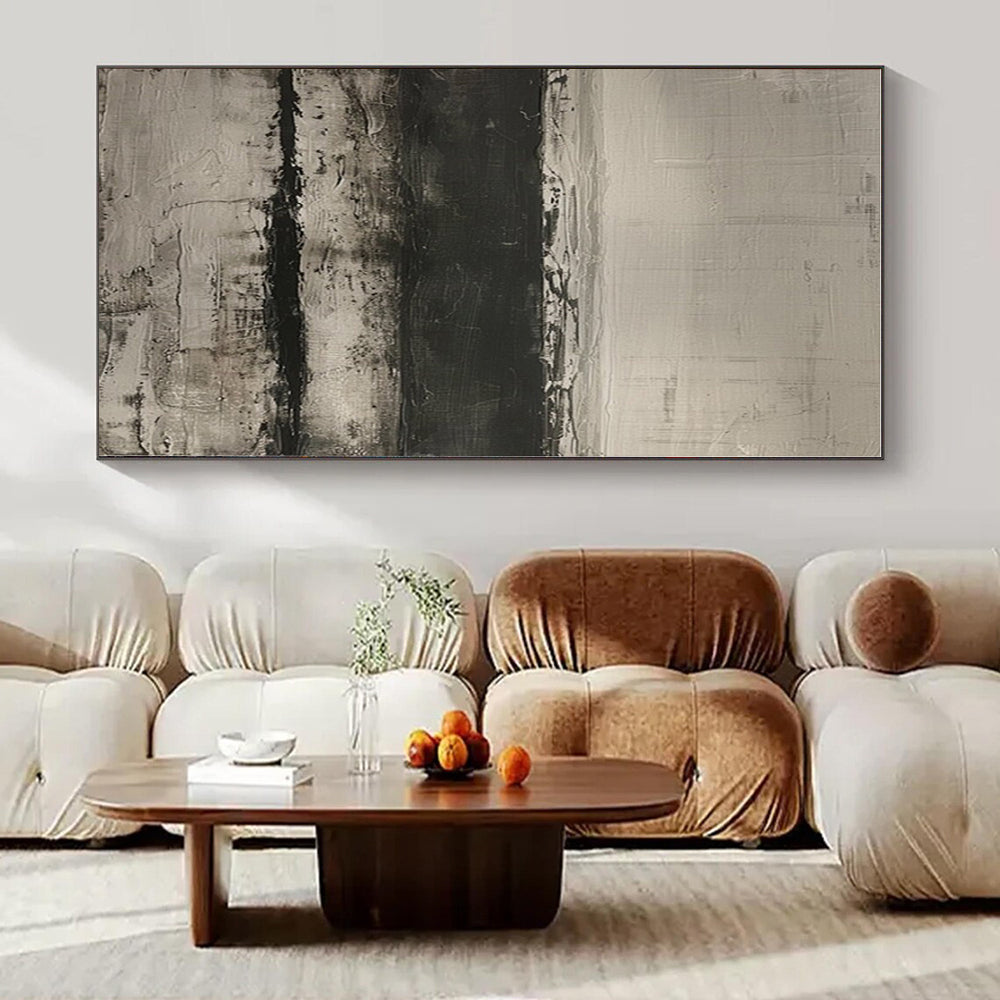 Black, White, Gray with Textured Bands "Monochrome Melody" Abstract Painting On Canvas PS1369