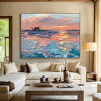 “Sunset Fishing Village” - Impressionistic Seaside Painting On Canvas PT205