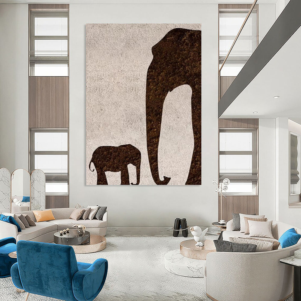 “Brown Elephant Silhouette” - Minimalist Animal Painting On Canvas PT1329