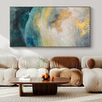 Blue, Gold, and Gray Landscape - Inspired, "Heavenly Horizons" – Impressionistic Abstract Painting On Canvas PS1004