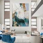 “Teal, Gold and White Abstract” - Bold Color Fusion Painting on Canvas PT1013