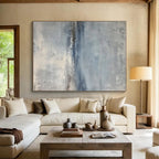 Blue, Gray & White Abstract Landscape "Misty Coast" Painting On Canvas PS0860