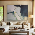 “Muted Tones Geometric Abstraction” - Gray, Green, White Abstract Geometric Painting On Canvas PS0556