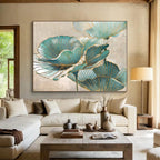 “Teal & Gold Flowers” - Decorative Floral Painting On Canvas DKS428