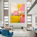 “Yellow, Pink, and Orange Abstract Shapes” - Abstract Expressionist Painting On Canvas PT1835