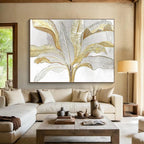 “Gold - Silver Tropical Foliage” - Elegant Botanical Painting On Canvas PT1560