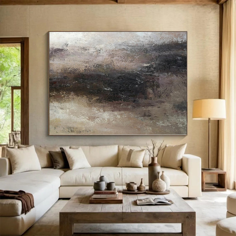 “Neutral - Toned Abstract Subtle Shapes” - Quiet Abstract Painting On Canvas PS0367