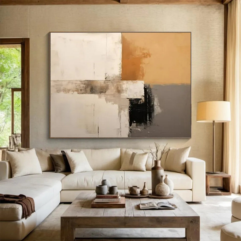 “Neutral - Tone Abstract Geometry” - Brown - Gray - White Abstract Painting On Canvas PT1573