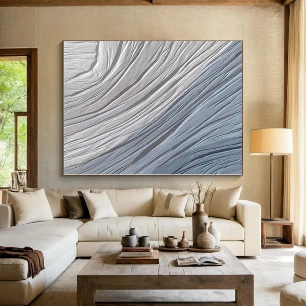 “Blue - Gray Waves” - Blue, Gray Textured Abstract Painting On Canvas PS0387