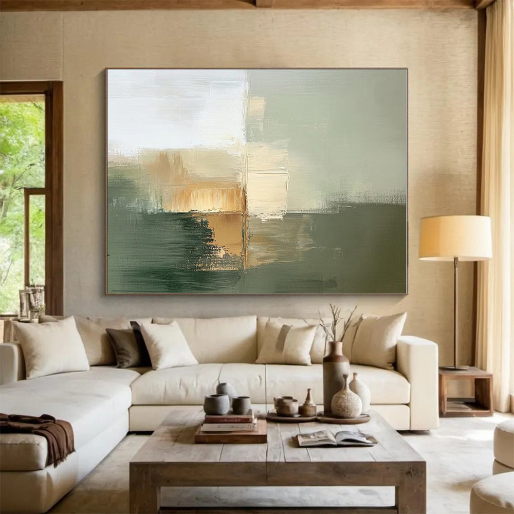 “Neutral Tones Abstract” - Green, Beige, Gray Abstract Minimalist Painting PS0770