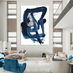 “Indigo Ink Abstraction” - Deep Blue Brushstrokes & Splatters Painting On Canvas DS161