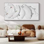 White with Mini Skiers "Snowy Slopes" Abstract Painting On Canvas PS1360