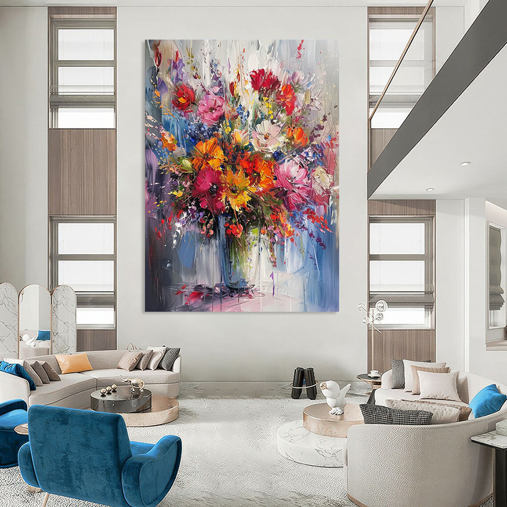 “Colorful Floral Abundance” - Vivid Flowers in a Lush Arrangement Painting On Canvas DS260