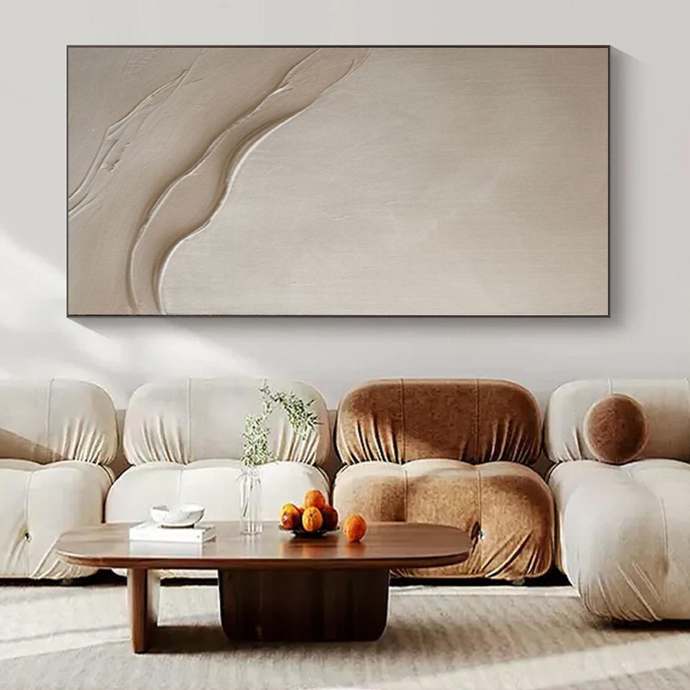 Textured Beige Waves "Sands of Serenity" Relief Sculpture On Canvas PS1068