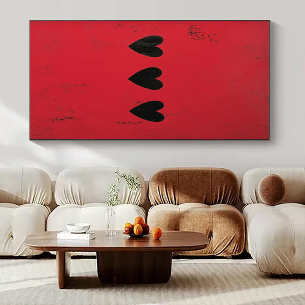 Red and Black Hearts, "Love Marks" – Minimalist Abstract Painting On Canvas PS0950