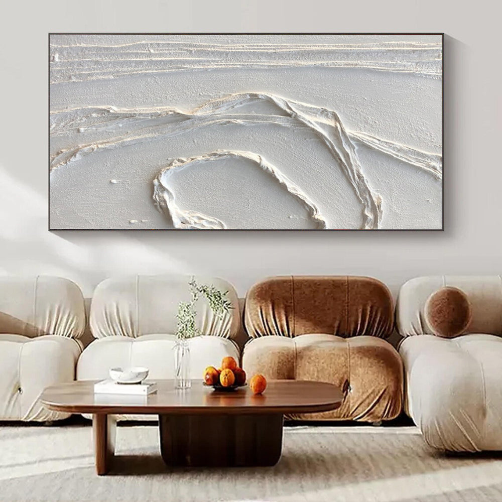 White with Curved Textures "White Swirls" Abstract Painting On Canvas PS1348