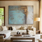 “Rustic Blue - Brown” - Blue, Brown, Beige Abstract Textured Painting On Canvas PS0629