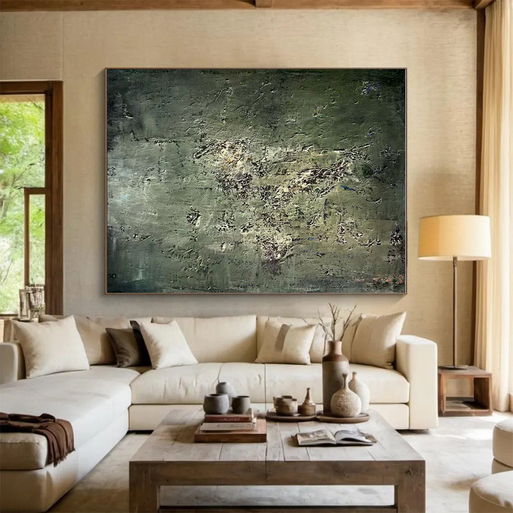 “Green - Gray Complexity” - Green, Gray, Blue Abstract Textured Painting On Canvas PS0633